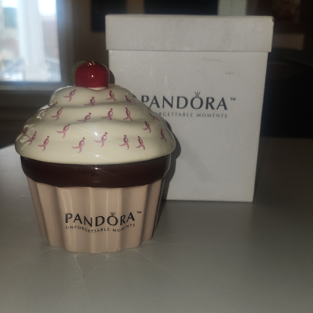 Pandora Pink Ribbon Cupcake Jewelry Box - Cream, Pink, Brown, Red
